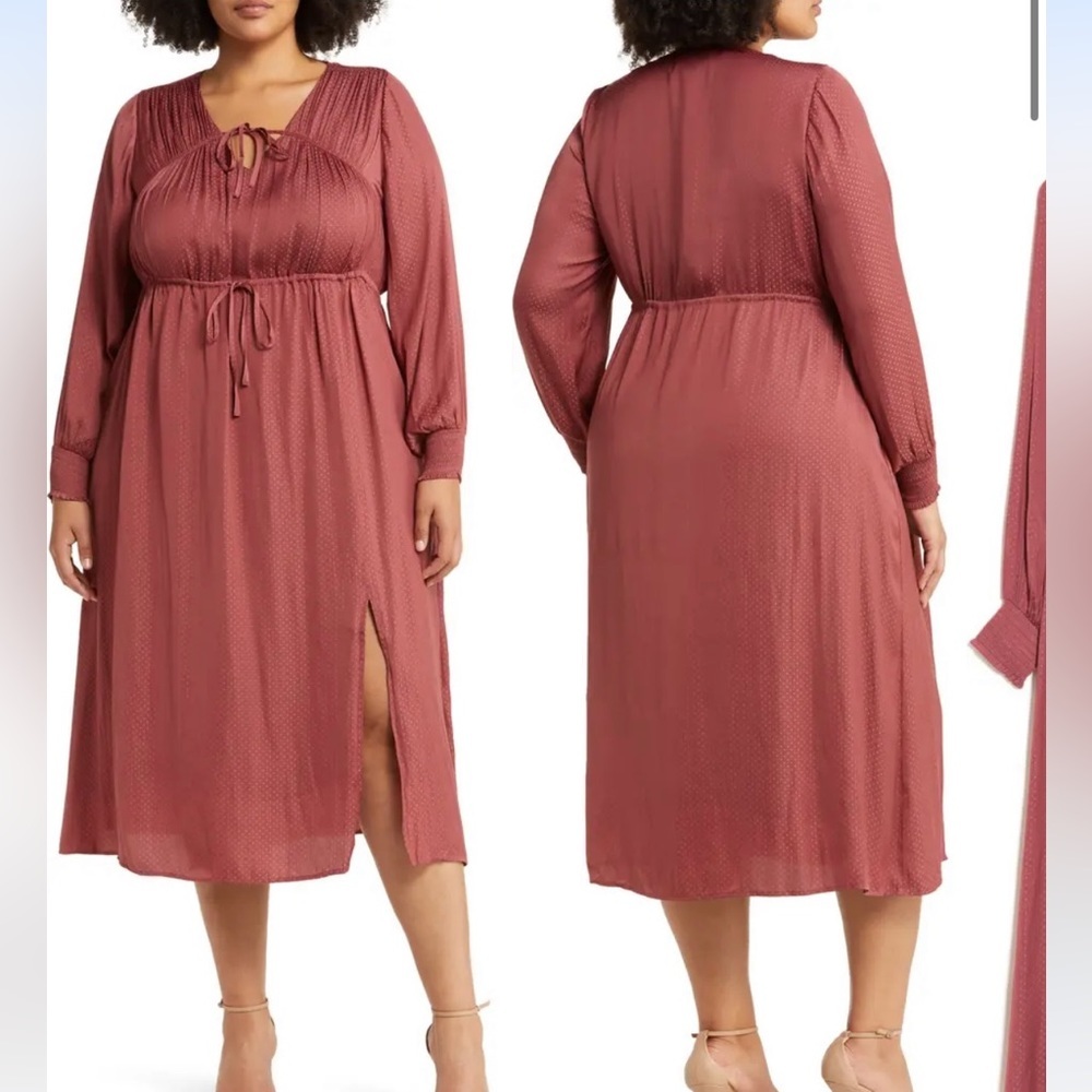8.  Belldini Dot Print Midi Dress in Marsala Rose, Size 2X